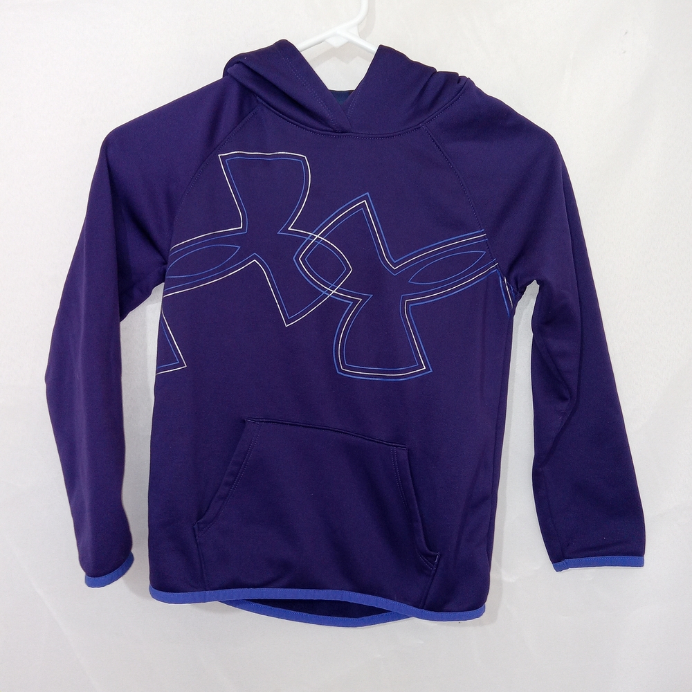 Under Armour Girls Purple Cold Gear Hoodie Youth Small Loose Fit Double Logo
